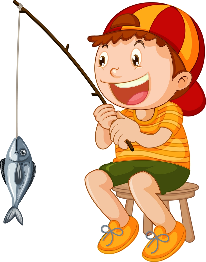 Happy Kid Fishing Cartoon Character